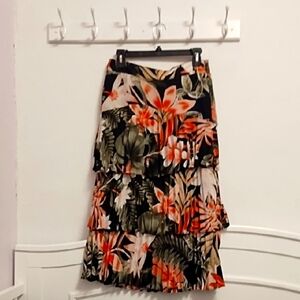 Floral Tiered Skirt - Black and Orange